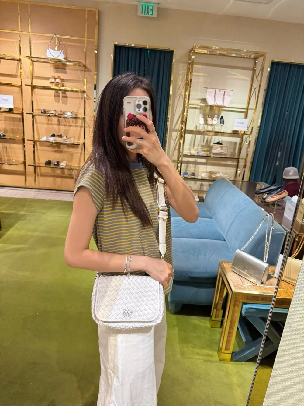Tory Burch Thea Woven Leather Flap Crossbody in White NWT